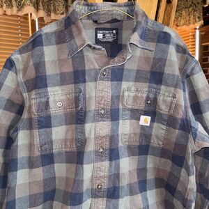 Men’s Carhartt Loose Fit Plaid Shirt Jacket Size LARGE Green Brown Work Wear Y2K